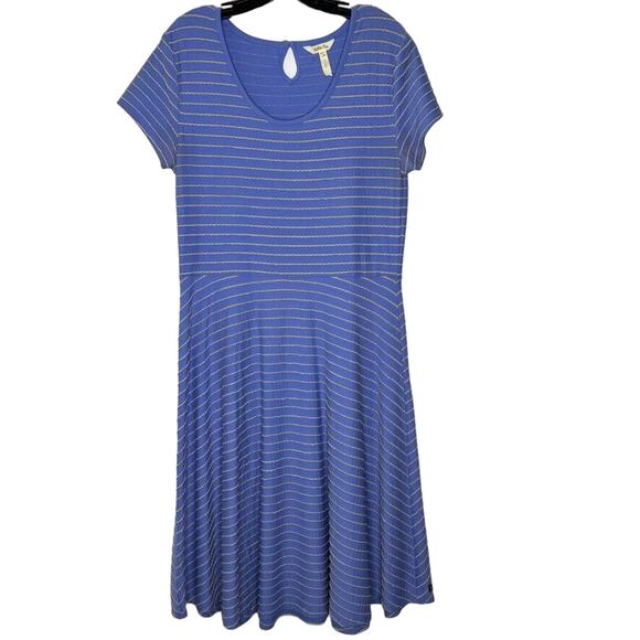 Matilda Jane Blue Gold Striped Short Sleeve Fit & Flare Midi Dress Small Women's - Picture 1 of 9